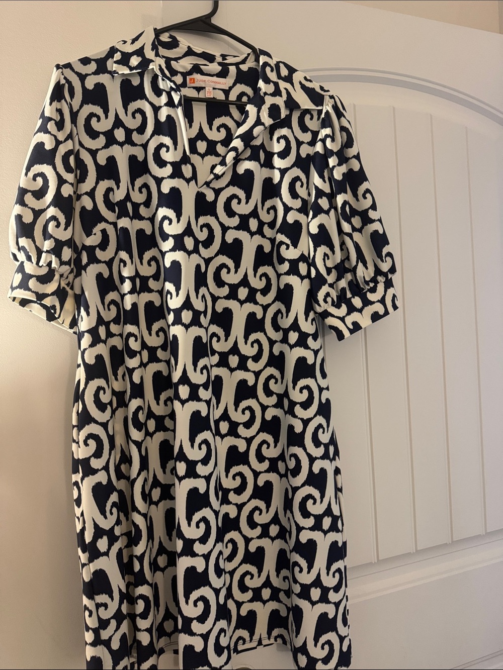 Jude Connally Black and White Swirl Midi Dress